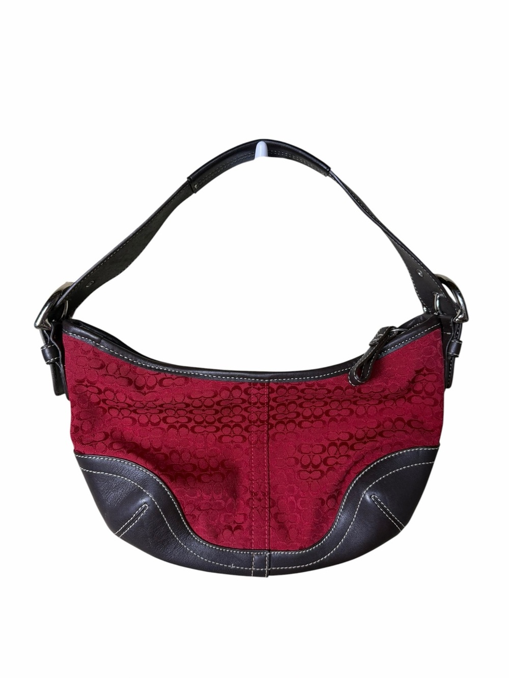Coach Signature Jacquard Soho Hobo Bag Red Brown Leather Y2K 6351